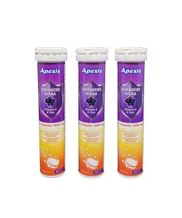Apexis Sambucus Nigra Vitamin C & Zinc 1000 Mg 3*20 Tablets