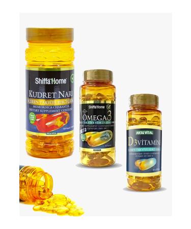 Shiffa Home Omega 3 - 60 Capsules + Bitter Melon Softgel 100 Capsules + Vitamin D3 60 Capsules
