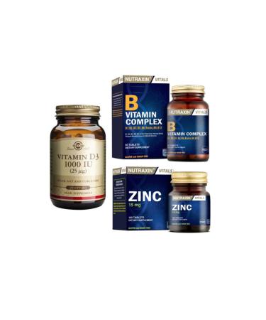 Nutraxin B Vitamin Complex 60 Tablets + Zinc 15 Mg 100 Tablets + Solgar D3 Vitamin 100 Softgels