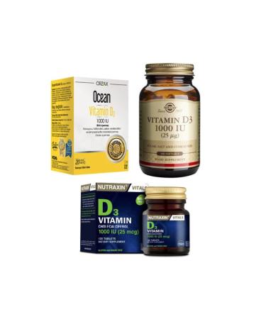 Nutraxin Vitamin D3 120 Tablets + Solgar Vitamin D3 100 Capsules + Ocean Vitamin D3 Spray 20 Ml