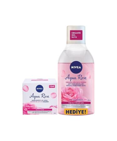 NIVEA Aqua Rose Moisturizing Gel Cream with Organic Rose Water 50 ml + Make-up Water 400 ml