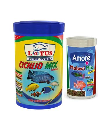 Lotus Cichlid Mix 1000ml And Malawi Mix Chips 250ml Aquarium Fish Food