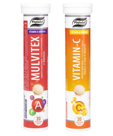 Phytodef Vitamin C + Zinc Effervescent Tablets - 20 Pieces & Mulvitex Multivitamin Effervescent Tablets - 20 Pieces