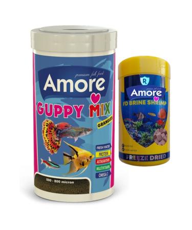 AMORE Guppy Mix Granules 1000ml + Brine Shrimp 100ml Tropical Fish Food
