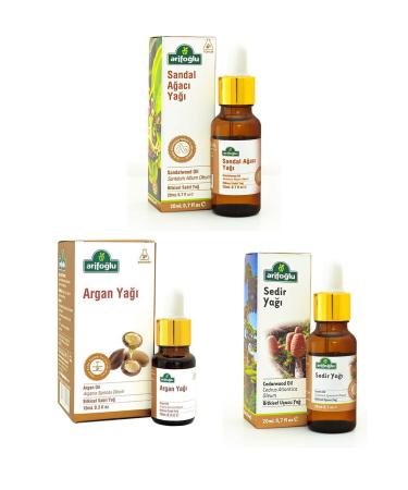 Arifo lu Oriental Aromatherapy Set: Sandalwood Oil 20 ml + Cedar Oil 20 ml + Argan Oil 10 ml
