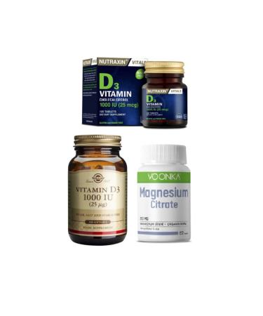 Nutraxin Vitamin D3 120 Tablets + Solgar Vitamin D3 1000 Iu 100 Capsules + Voonka Magnesium 200 Mg 62 Tablets