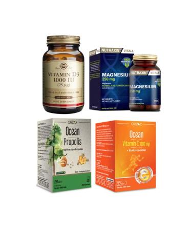 Nutraxin Magnesium 60 T. + Solgar Vitamin D3 100 Capsules + Ocean Propolis Spray 20 Ml + Vitamin C 30 Tablets