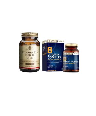 Nutraxin B Vitamin Complex Containing B1 B2 B3 B5 B6 B12 60 Tablets + Solgar Vitamin D3 1000 Iu 100 Capsules