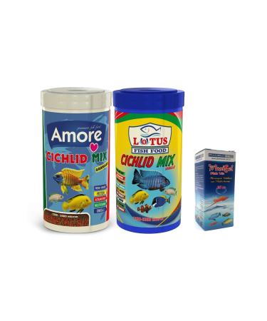 AMORE Cichlid Mix 2x1000ml Box Red Green Algae and Spirulina Mixed Granule Fish Food and Fishvit