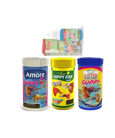Ahm Amore ++ Lotus Guppy Granulat 3x250ml Box Aquarium Fish Food + Fishtavit 30ml