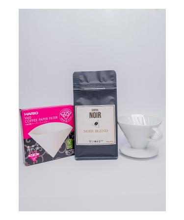 coffeenoir V60 02 Ceramic Dripper Noir Special Blend Filter Coffee and 40 Filter Paper Set
