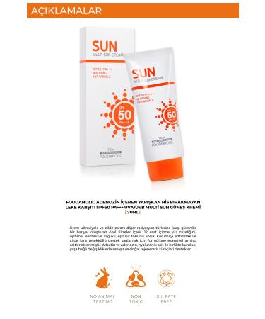 FOODAHOLIC Multi Sun 70ml Adenosine Containing Non-Sticky Anti-Stain Spf50 Pa+++ Uva/uvb Sunscreen - Buy Online on GoSupps.com
