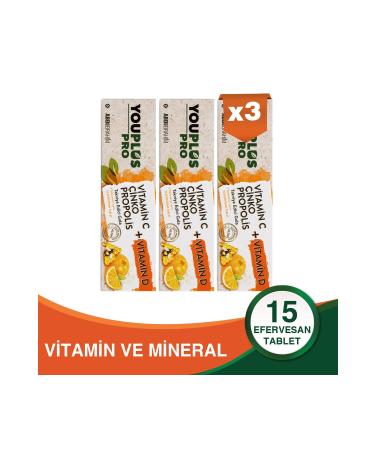 Youplus Pro Vitamin C D Zinc & Propolis 15 Effervescent Tablets 3 Pieces