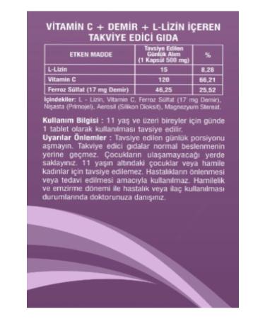 ORYPHARMA Vitamin C + Iron + L-Lysine Containing 30 Capsules Supplementary Food - Buy Online on GoSupps.com