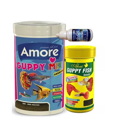 AMORE Guppy Tropical Guppy Mollies Sword Angel Tetra Aquarium Fish Food Contra Set 1000ml+250ml Ahm