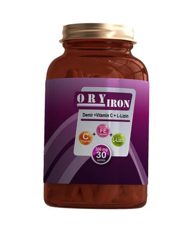 ORYPHARMA Vitamin C + Iron + L-Lysine Containing 30 Capsules Supplementary Food