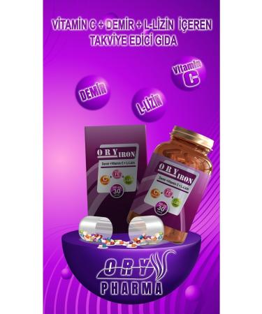 ORYPHARMA Vitamin C + Iron + L-Lysine Containing 30 Capsules Supplementary Food - Buy Online on GoSupps.com