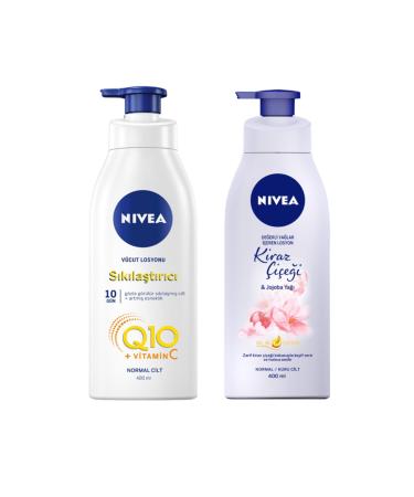 NIVEA Nourishing & Firming Body Milk 400 ml + Nbody Pump Cherry Blossom & Jojoba Oil Lotion 400 ml