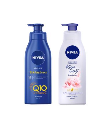 NIVEA Nourishing Firming Body Milk 400 ml + Nbody Pump Cherry Blossom Jojoba Oil Lotion 400 ml