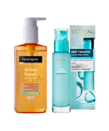 Neutrogena Anti-Acne Facial Cleansing Gel and Loreal Moisture Therapy Aloe Vera Juice Normal and Dry Skin 70ml