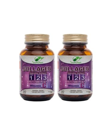 Yurdavit Hydrolyzed Collagen Type 1-2-3 900 Mg Hyaluronic Acid Vitamin C 2 Boxes 100 Tablets
