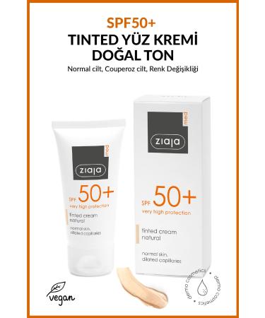 Ziaja Med Spf50+ Tinted Face Cream Natural Tone Dermatological Formula 50ml - Buy Online on GoSupps.com