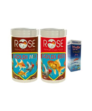 Rose Goldfish Food and Vitamin Set 2 Pieces 250 ml Goldi Mix and Gold Red