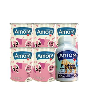 AMORE Lamb Meat Puppy Canned Food 5 Pieces and Muscle Support 72 Pieces Protein Vitamin Xl Tablet Muscle
