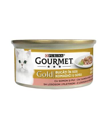 Gourmet Gold Piece Meat Sauce Salmon and Chicken Cat Canned Food 85 Gr X 24 Pieces