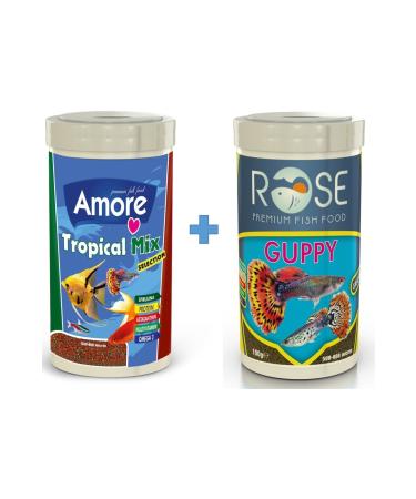AMORE Tropical Mix Selection and Rose Guppy 250 ml Guppy Angel Moli Aquarium Fish Food