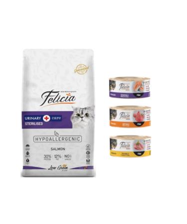 Felicia Sterilized Salmon Cat Food 2 kg + Sterilized Canned Food Set 3 Pieces