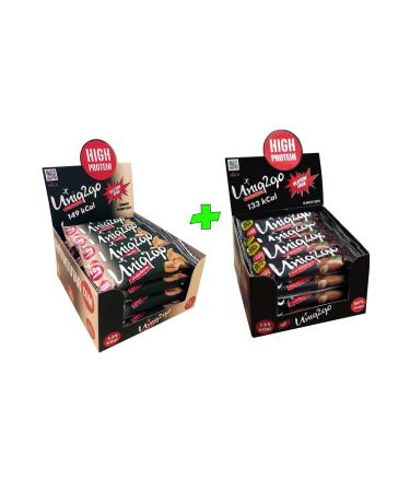 Uniq2go Crunchy Mid 40g Peanut Butter Protein Bar + Power Mid 38g Almond Protein Bar (32 Pieces)