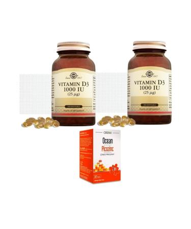 Solgar D3 Vitamin 100 Softgel Capsules*2 Pieces + Zinc Containing Picozing 30 Capsules