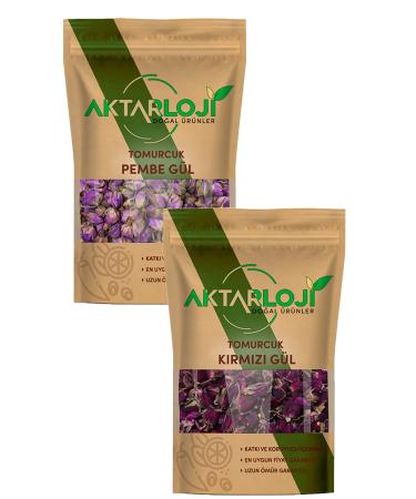 Aktarloji 2-Piece Bud Rose Dried 250 Gr Red 250 Gr Pink Total 500 Gr