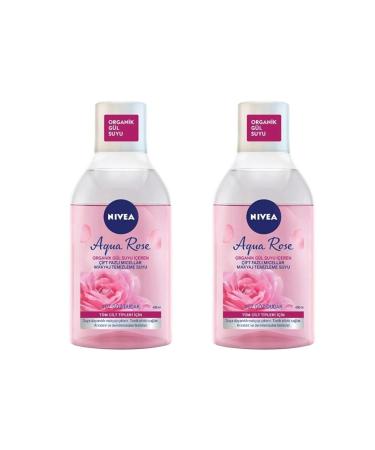 NIVEA Aqua Rose Micellar Double Phase Make-Up Remover Water with Rose Water 400ml*2 Pieces(campaign)