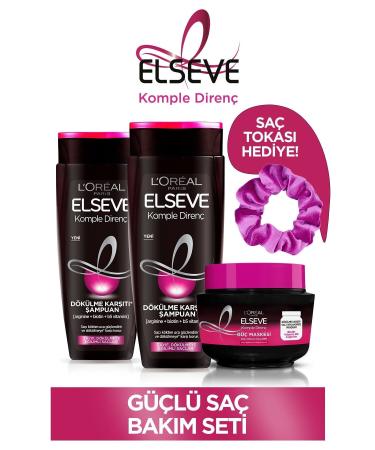 Elseve Complete Resistance Anti-Hair Loss Shampoo 450 Ml X2 & Anti-Hair Loss Power Mask & Pink Hair Clip