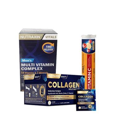 Nutraxin Gold Collagen 10 Sachet & Vitamin CD Zinc Effervescent Tablet & Men's Multivitamin Complex