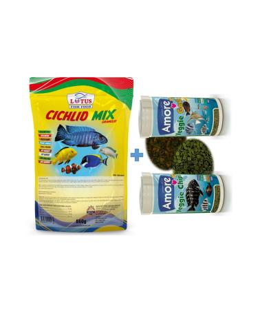 Lotus Cichlid Mix Granular Protein Herbal Mixed 860 G Malawi Cichlid Fish Food + 30 Gr + 30 Gr