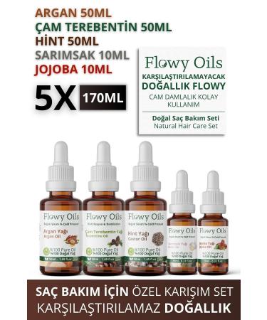 Celenzea Hair Care Oil Set 5x Argan Oil Pine Turpentine Oil Castor Oil Garlic Oil Jojoba Oil