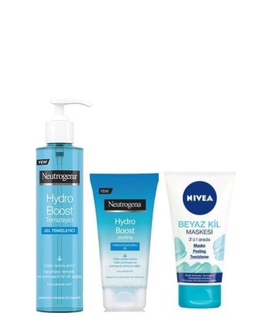 Neutrogena Hydro Boost Water Gel Clean.200ml&Smoothing Peeling Gel 150ml&nivea White Clay Mask.3in1 150ml