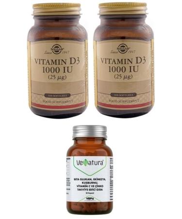 Solgar Beta Glucan Echinacea Rosehip Vitamin C 30 Capsules + D3 1000 Iu 100 Capsules*2 Pieces