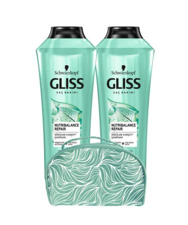 Gliss Nutribalance Shampoo 360 ml X2 Pieces + Makeup Bag