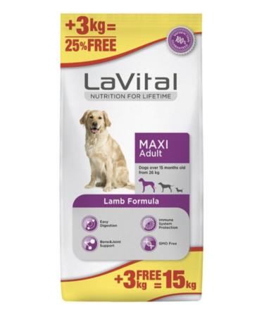 La Vital Lavital Large Breed Lamb Adult Dog Food 12+3 Kg