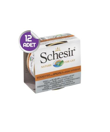 Canned Cat Food with Tuna and Sea Bass in Schesir Sauce 70 Gr X12
