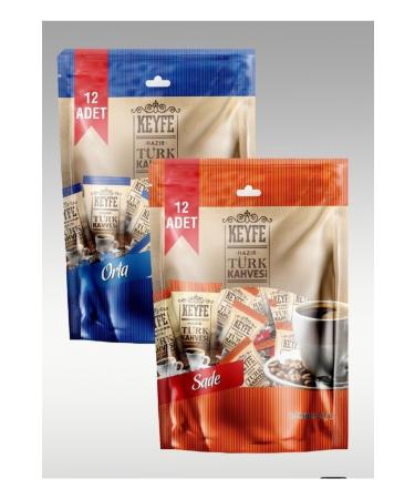 Ready to Enjoy Turkish Coffee 12-Piece Plain + 12-Piece Medium (Total 24 Pieces)