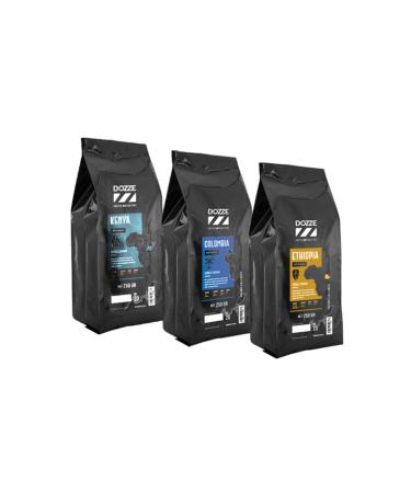 Dozze Introduction Set 3x250gr Kenya-Colombia-Etiophia Filter Coffee Ground Paper and French For