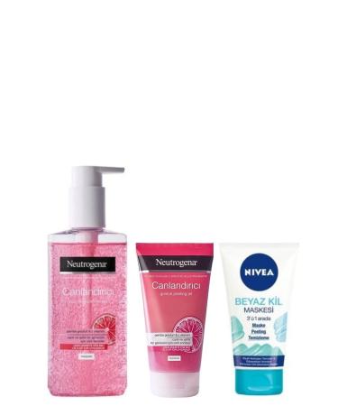 Neutrogena Revitalizing Face Clean. Gel 200ml&visibly Clear Pink Peeling Gel 150ml&nivea White Clay Mask 150ml