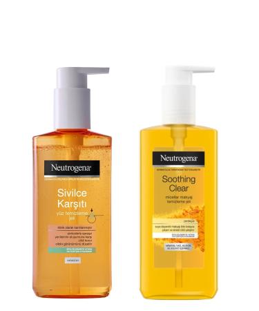 Neutrogena Anti-Acne Oil-Free Facial Cleansing Gel 200 Ml&soothing Clear Micellar Makeup Cleansing Gel 200 Ml