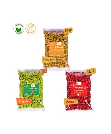 Festiva 3 Pack Mixed Popcorn with Fruit Pieces / Popcorn Set 130 gr. - Strawberry Orange Kiwi