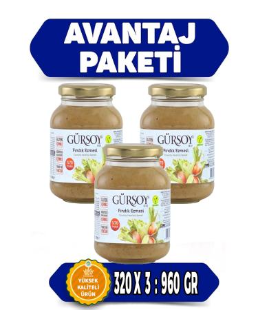 Gursoy Palm Oil Colorant and Preservative Free Pure Hazelnut Paste Advantage Package 3 Pieces
